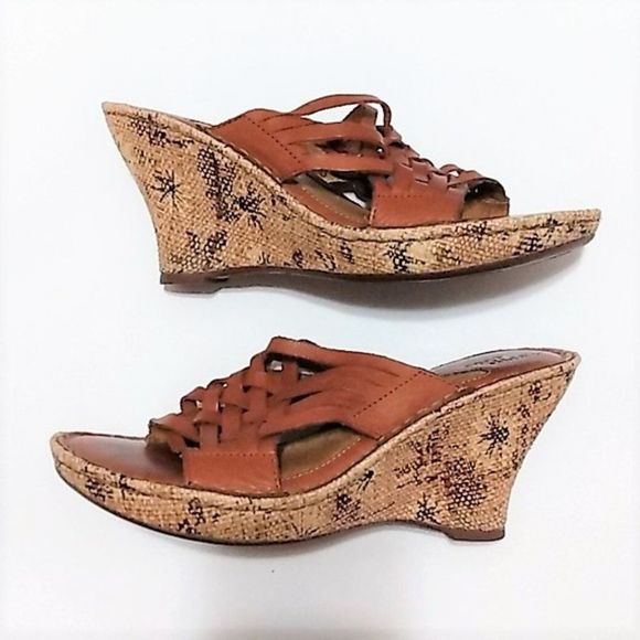 Born Shoes - Born Women's Brown Leather Weave Sandal Wedges Size 7